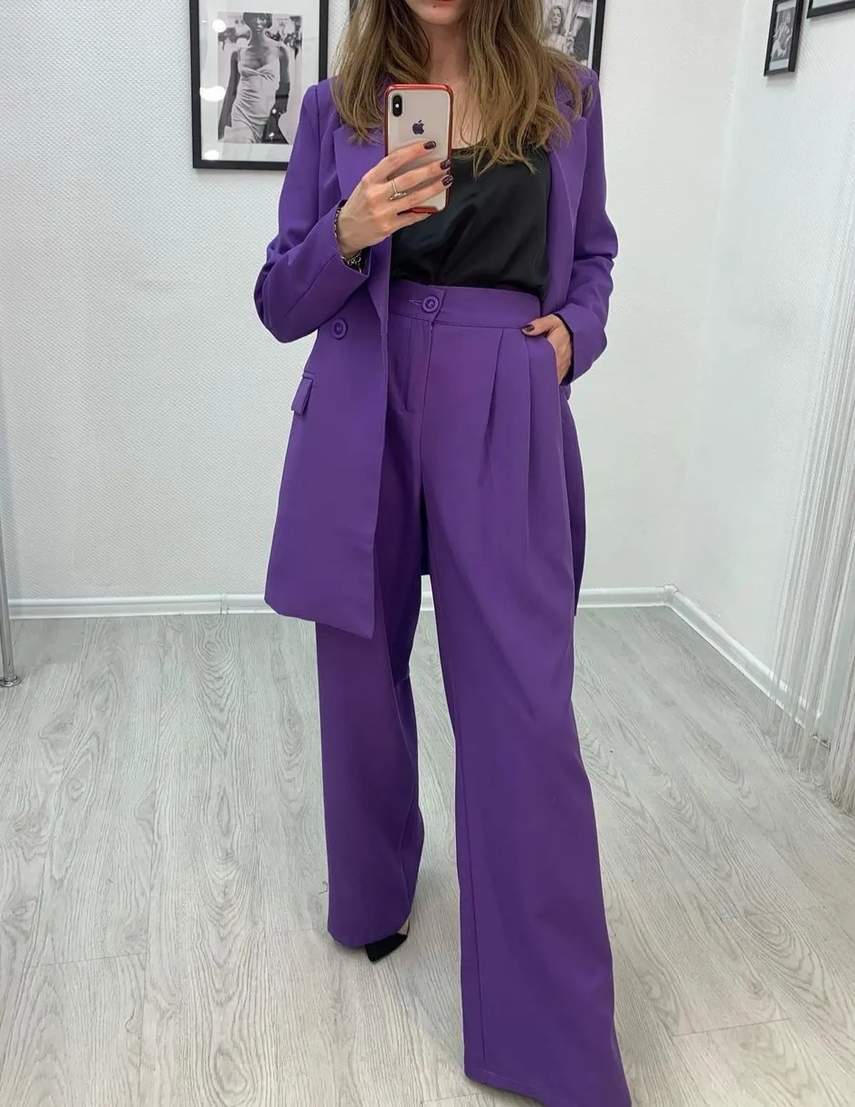 Color outfit with purple trousers dressy crop top classy fancy high  waisted pants stylish outfit ideas