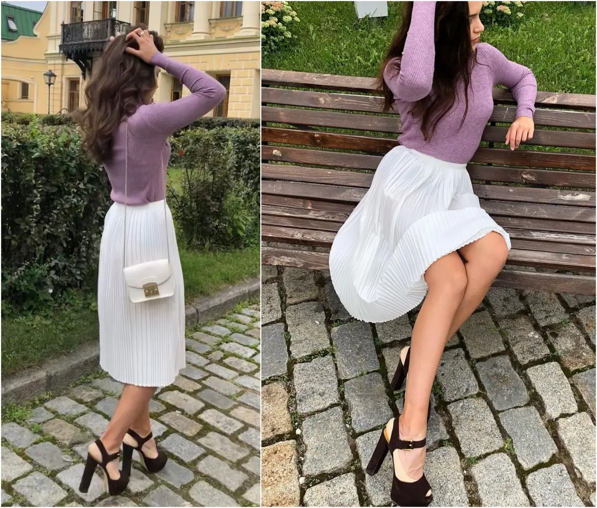 how to wear a white pleated skirt as wedding guest