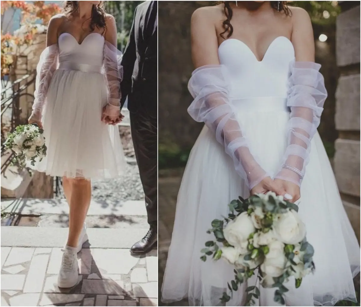 pleated skirt bridal dress paired with sneakers