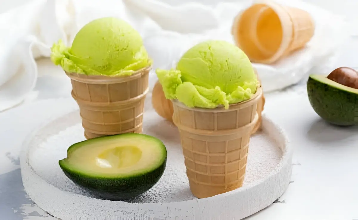 healthy avocado ice cream in wafer cones