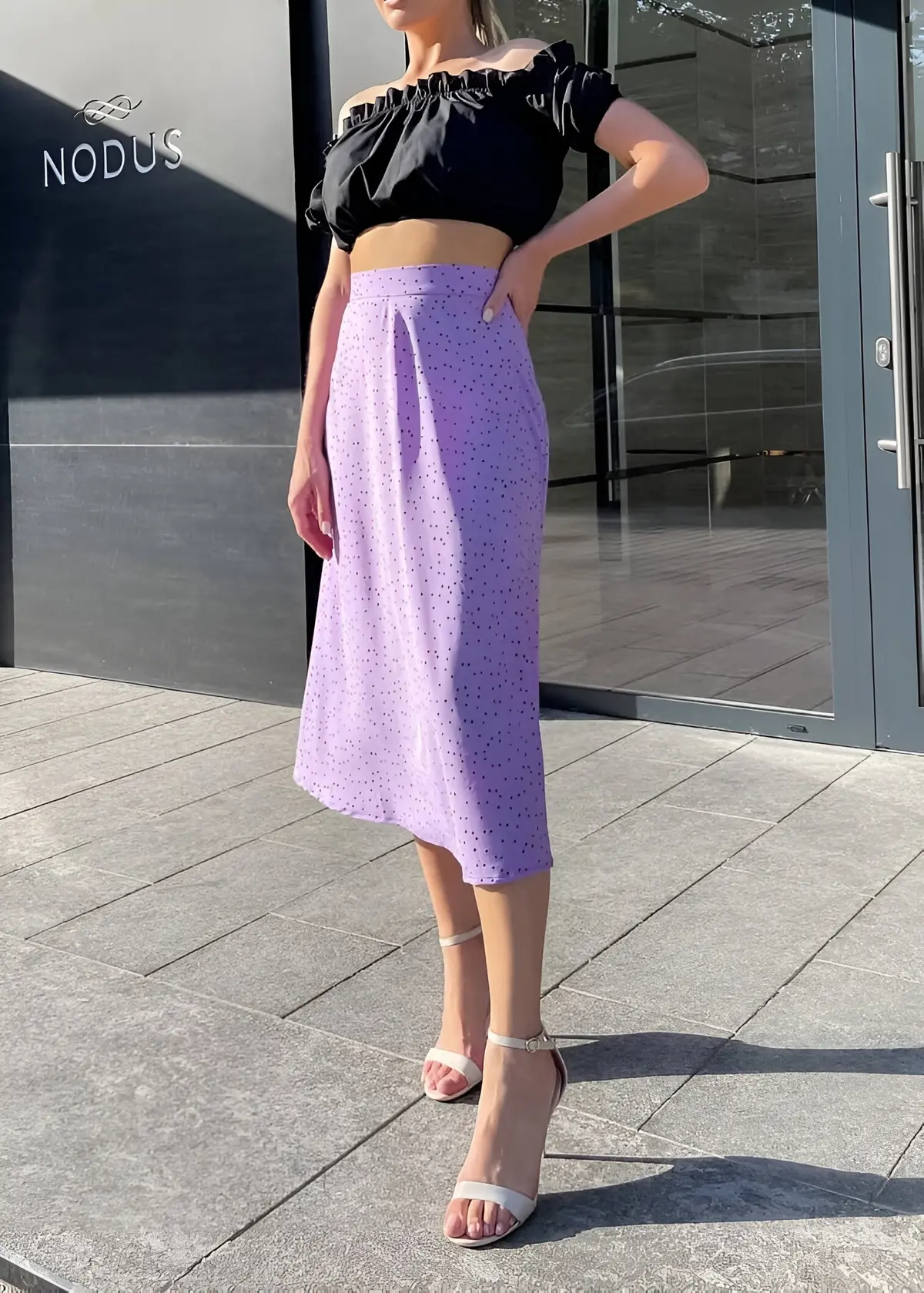 lavender skirt outfit for summer night out