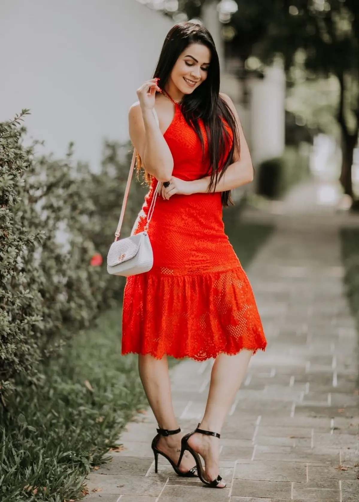 red party dress midi length for first date